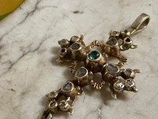 Antique 18th Century Spanish  Baroque 18k Gold Cross w/Emerald & Diamonds picture