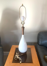 MID CENTURY DANISH MODERN WOOD LAMP 1950's PORCELAIN with Wood Neck Lamp 1 MCM picture