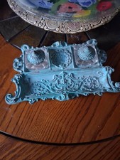 Vintage 1987 Seymour Mann Double Inkwell Stand - Rococo Victorian Style Verdigri picture