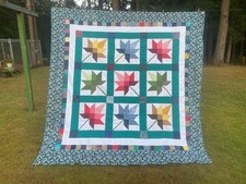 Vintage Quilt Top Pieced Patchwork Leaf Fall Leaves GORGEOUS 87 x 88 Handmade picture