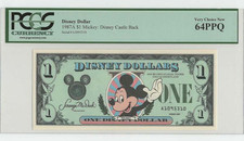 1987A $1 Disney Dollar Waving Mickey/Sleeping Beauty's Castle Back PCGS 64 PPQ picture