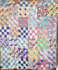 Cheery Vintage 30's Bowties Patchwork Antique Quilt, Nice Feedsack Fabrics picture
