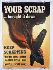 YOUR SCRAP BROUGHT  IT DOWN World War 2 Bond Poster (Fine+) '42 20x28 WWII 27153 picture