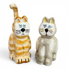 Vtg Cat Ceramic Salt & Pepper Shakers Set Orange Tabby Gray Cat Collectible Pair picture