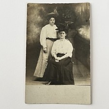 Antique RPPC Real Photograph Postcard Beautiful Affectionate Young Women Big Hat picture