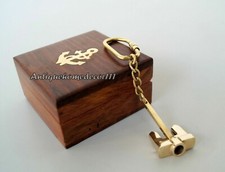 VINTAGE MARINE BRASS ANCHOR KEY CHAIN NAUTICAL CHRISTMAS GIFT WITH WOODEN BOX picture