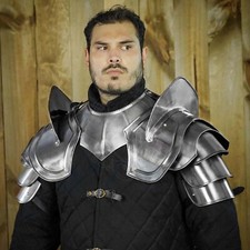 Medieval Steel Pauldrons with Blade Breakers AND Gorget Armor Set- Larp Lady picture