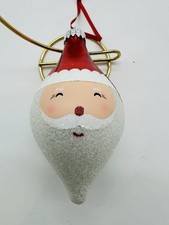 Glittery Shiney Happy Santa Christmas Glass Ornament picture