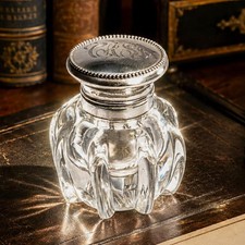  Stunning Crystal Sterling Silver Antique Art Nouveau Desk Paperweight Inkwell  picture