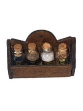 Cute Rare Vintage Miniature Dollhouse Wood Apothecary Spice Jars With Rack  picture
