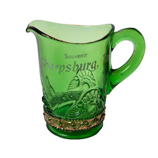 SHARPSBURG IOWA IA Antique GREEN Depression Glass Souvenir TRINKET CREAMER picture