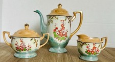 Vintage Chikaramachi Tea Set Japan Lusterware Teapot Cream Sugar Flowers Gold picture