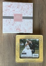 Burnes of Boston 5x5 Photo Frame Tabletop Yellow Pearl Enamel W/ Silver Trim NIB picture