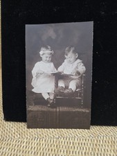 Antique 1910s Photo Children Reading Book Studio Portrait Vintage RPPC Style picture