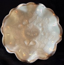 Lovely Scarce Northwood Pearlized Custard Glass Three Fruits Stippled Bowl picture