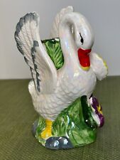 Vtg Ceramic Swan Duckling Candleholder Pearlized Floral 9