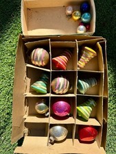 Vintage Shiny Brite Christmas Tree Ornaments Striped Bells Assortment & 1 Wired picture