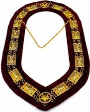 MASONIC REGALIA SHRINER SPHINX DRESS GOLDEN METAL CHAIN COLLAR MAROON VELVET DMR picture