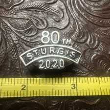 Sturgis 2020 Motorcycle Rally 80th Anniversary Rocker Vest Lapel Pin Silver Tone picture