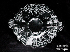 VINTAGE FOSTORIA GLASS BAROQUE CAKE PLATE NAVARRE ETCH DESIGN HANDLED TRAY picture