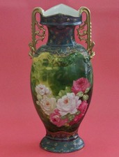Antique Austria Porcelain Hand Painted ENAMEL ROSES LARGE Vase Gold Gilt picture