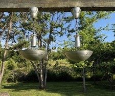 PAIR 1950s-60s SPACE AGE SPUN ALUMINUM And BRASS PENDANTS - READY TO GO picture