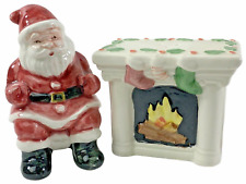 Vintage Santa Fireplace Otagiri Stockings Fire Mantle Salt And Pepper Shakers picture