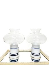 Dansk Bistro Christianshavn White + Blue Ceramic Hurricane Lamps Mid Century picture