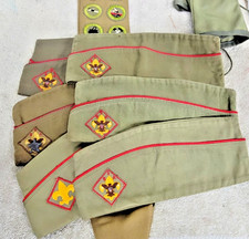 1940s BSA Garrison Lot Boy Scouts of America Khaki Sash Badges 6 HATS Vintage picture