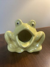 Vintage Yellow Ceramic SCRUBBER FROG Open Small Mouth SPONGE SOAP Holder picture