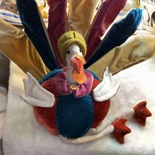 Large Plush Colorful Sitting, Best Dressed 15”x17” Turkey with 7” Hanging Legs picture