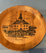 Vintage 1982 Rauma Finland Decorative Wooden Wall Plate/Scandinavian Folk Art picture