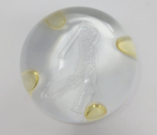 Vintage Golf Golfer Swing Paperweight Clear Glass Etched 3.5