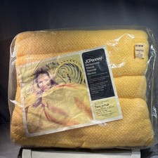 Vtg Grant Crest Napped Thermal Blanket Satin Trim Mustard Yellow 72