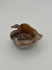 Vintage Imperial Glass Swan Slag Glass Trinket Dish Brown White Marbled picture