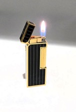 DUNHILL ROLLAGAS LIGHTER – BLACK LACQUERED PANELS / PINSTRIPES - 18K GOLD PLATED picture