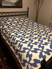 Vintage Handmade Blue Cream Patchwork Appliqué Quilt 65” x 76” picture