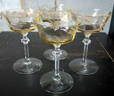 Antique Vintage Fostoria Yellow Topaz Etched Champagne Glass Sherbet Stem SET 4 picture