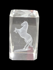 Crystal Glass Paperweight Cube 3D Laser Etched HORSE 3
