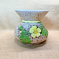  Majolica Spittoon Yellow Wildflower Floral Brown Glaze Cuspidor Relief picture