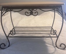 Longaberger Wrought Iron Treasures Stand Table Wood Lid Basket picture