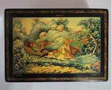 Vintage 1972 Mstera Russian Lacquer Box Troika Signed Zaitsev USSR picture