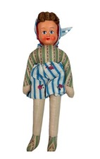 1940s Polish Celluloid Face Doll Sawdust Stuffed Babushka Doll Poland 12” Folk picture