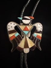 vintage BOBBY & CORRAINE SHACK Zuni THUNDERBIRD sterling MULTI GEM inlay BOLO picture