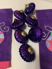7-Rare Vintage Purple Kugel Christmas Ornament/2 Hand Towels picture