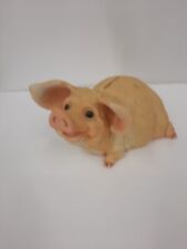 Vintage Lifelike Sealmark Resin Pig Sitting Smiling Piggy Bank with Stopper Cute picture