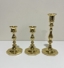 3 Vintage Baldwin Made In USA 5” Solid Brass Candlesticks Set ~ Colonial Classic picture