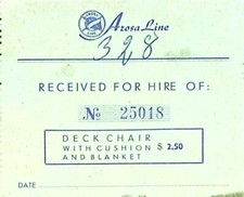 Vintage Arosa Line Deck Chair Rental Receipt - Cruise Memorabilia picture