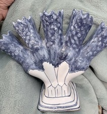 Vintage Five Finger Blue and White Tulip Vase Made in Portugal picture