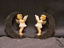 2 Antique German Celluloid Plastic Angel On Crescent Moon Christmas Ornaments picture